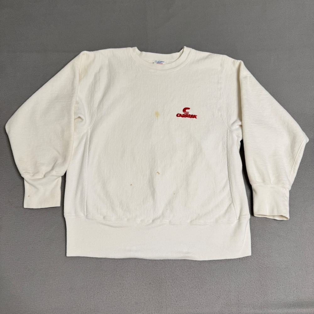 Champion Reverse Weave Sweatshirt Mens M White Carrera Americas Cup 1987 Vintage